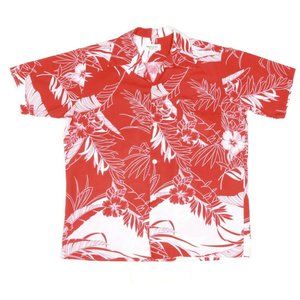 HOOKANO VINTAGE HAWAIIAN Mens Shirt Red White Aloha Trees size Medium - 983